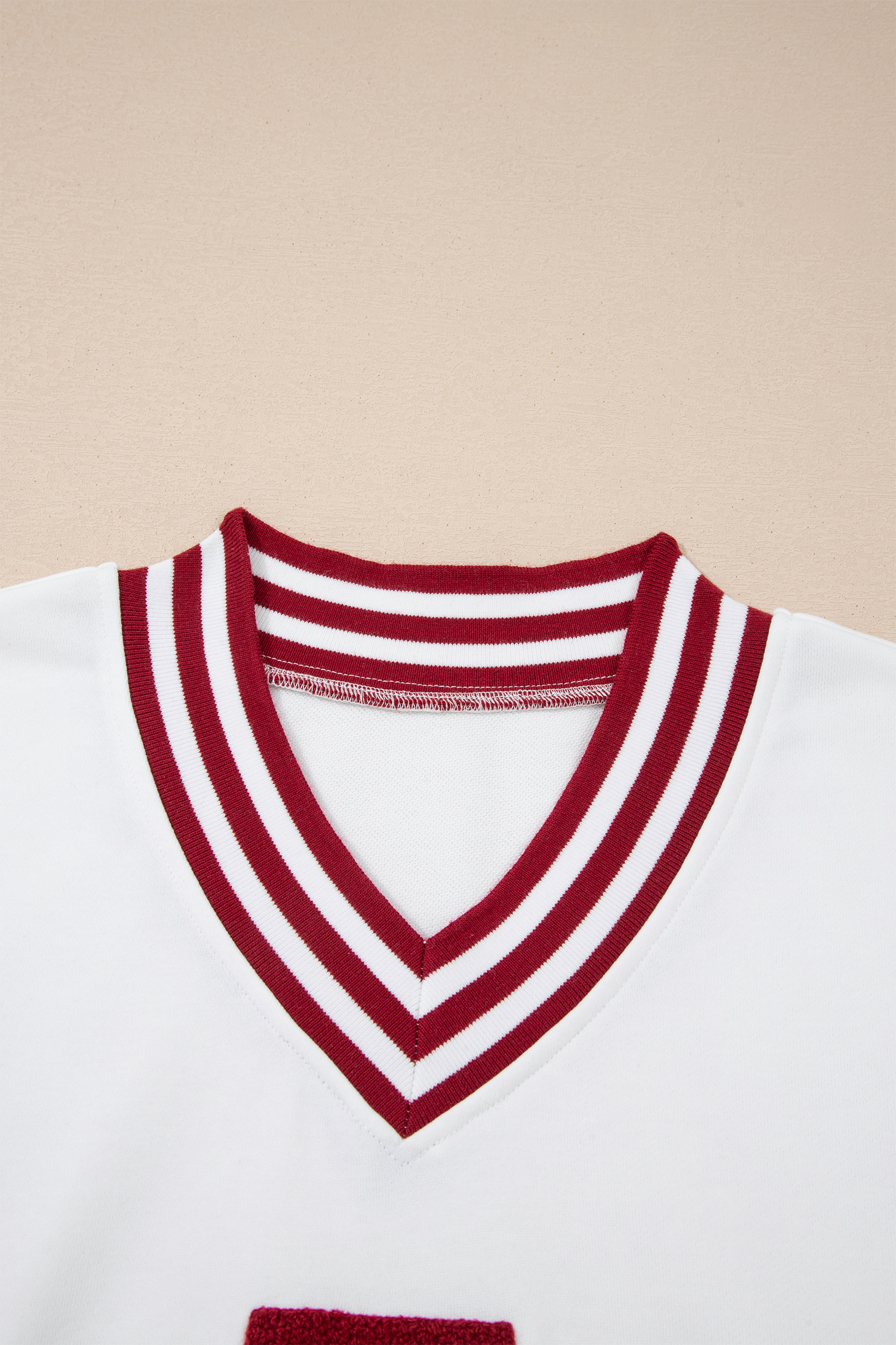 Red Dahlia Chenille Letter A Graphic Varsity Striped V Neck Puff Sleeve Sweatshirt - loveforevers