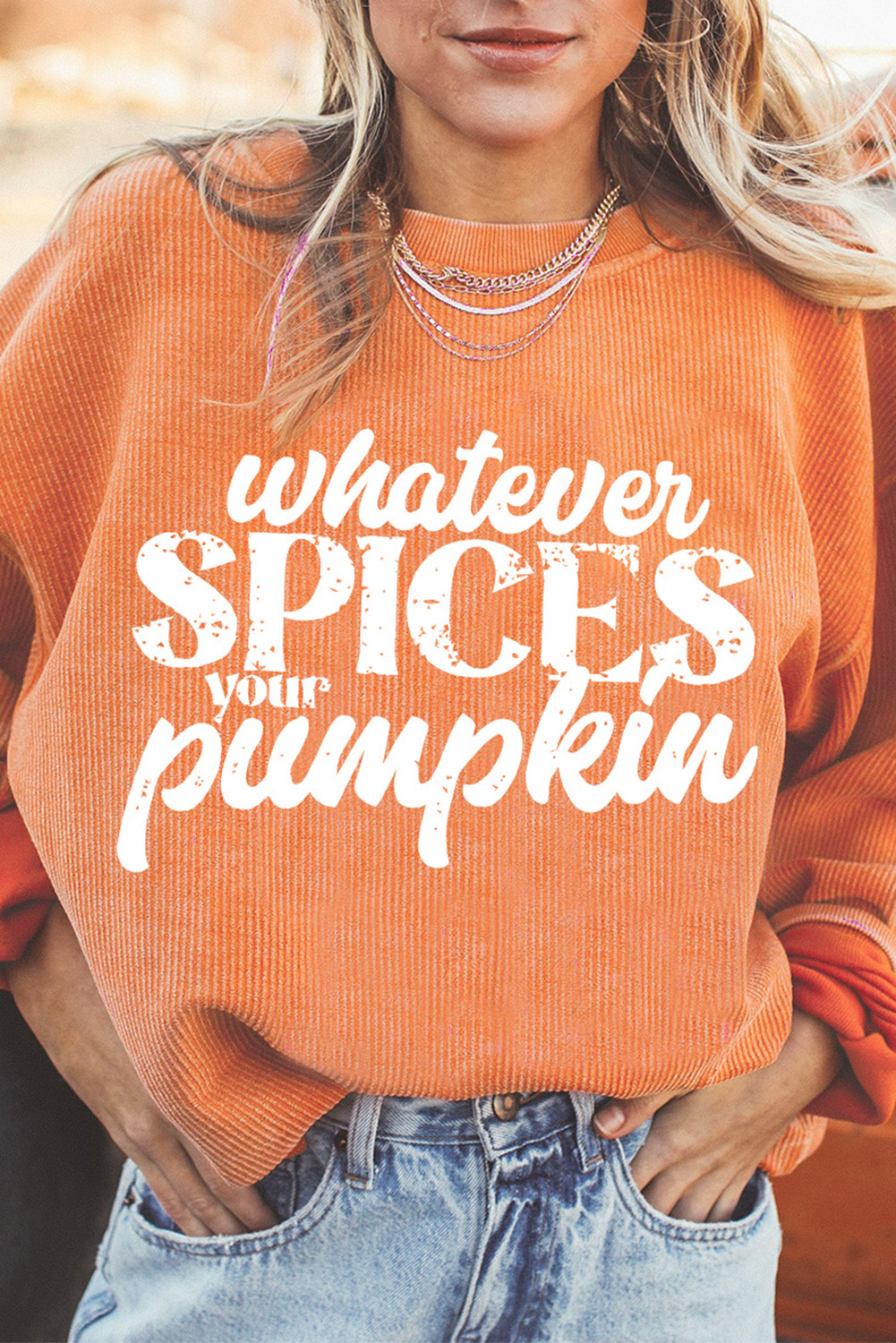 Orange Whatever Spices Your Pumpkin Graphic Corded Pullover Sweatshirt - loveforevers