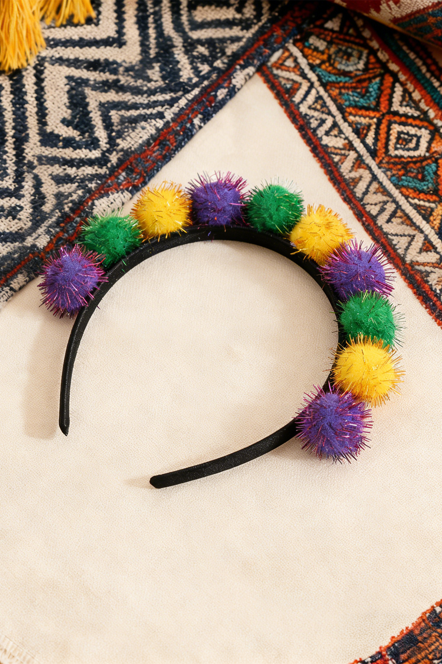 Tillandsia Purple Tinsel Pompom Mardi Gras Plastic Headband - loveforevers