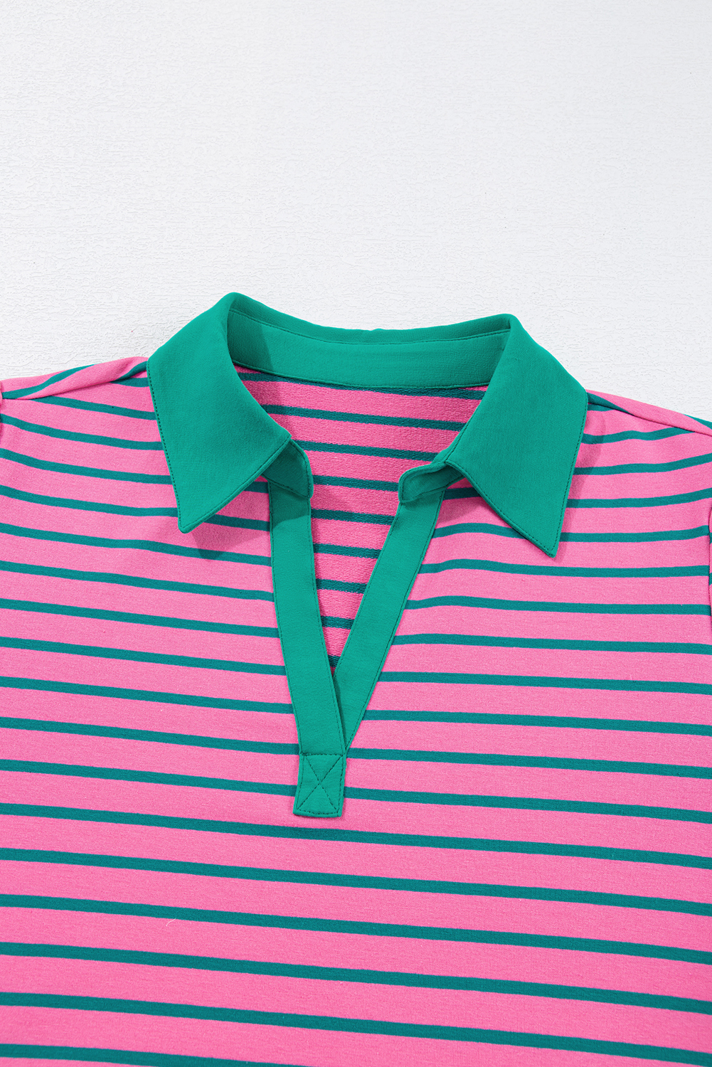 Pink Stripe Collared V Neck Puff Sleeve T Shirt Dress - loveforevers