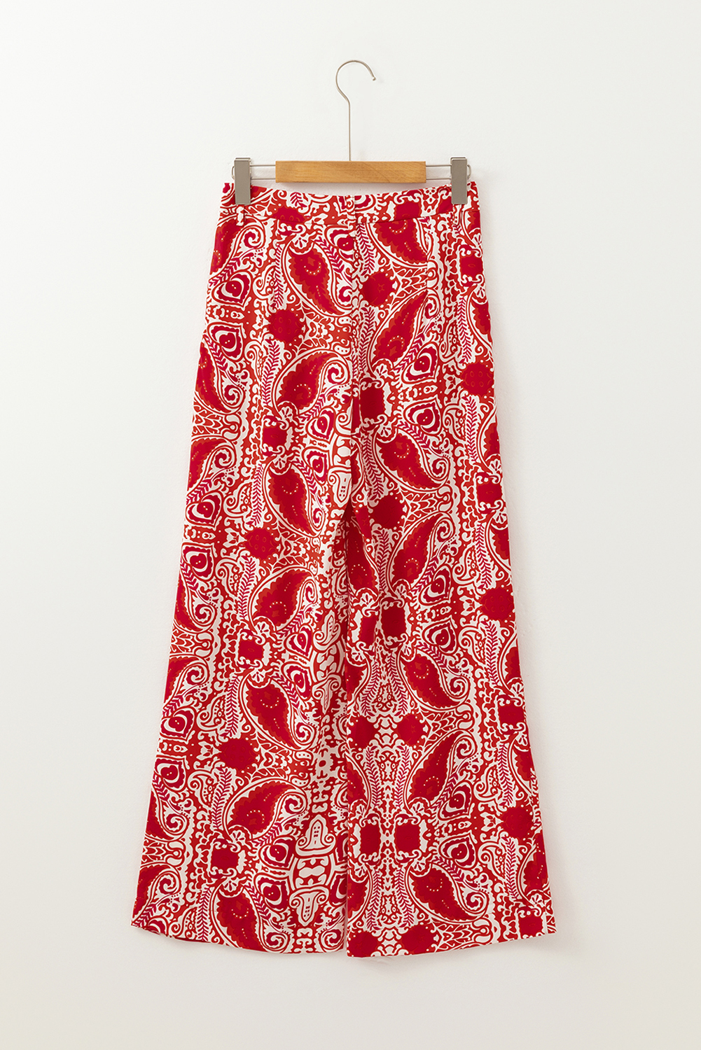 Red Paisley Printed Buttoned High Waist Straight Leg Pants - loveforevers
