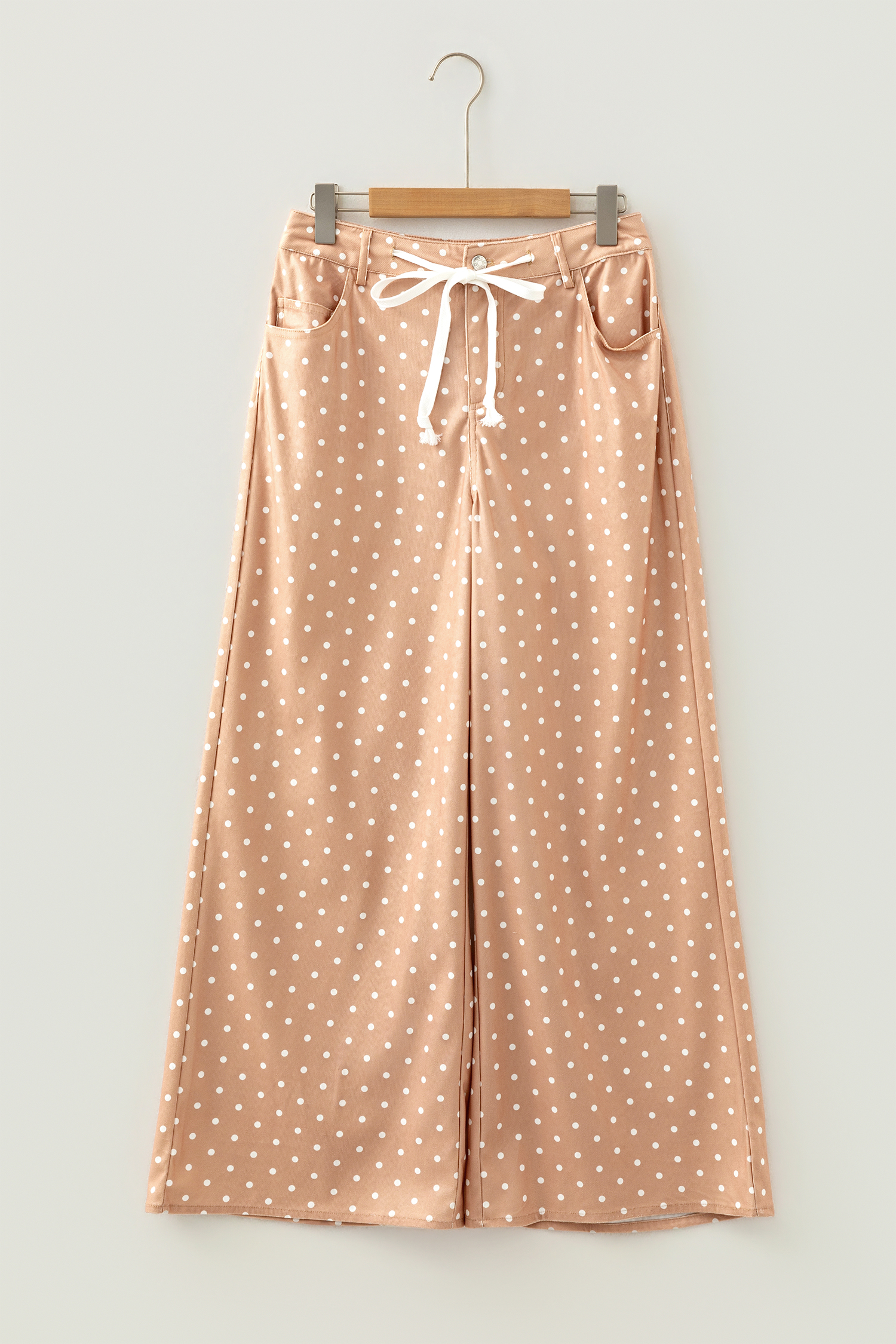 Khaki Polka Dot Print Drawstring Wide Leg Pants - loveforevers