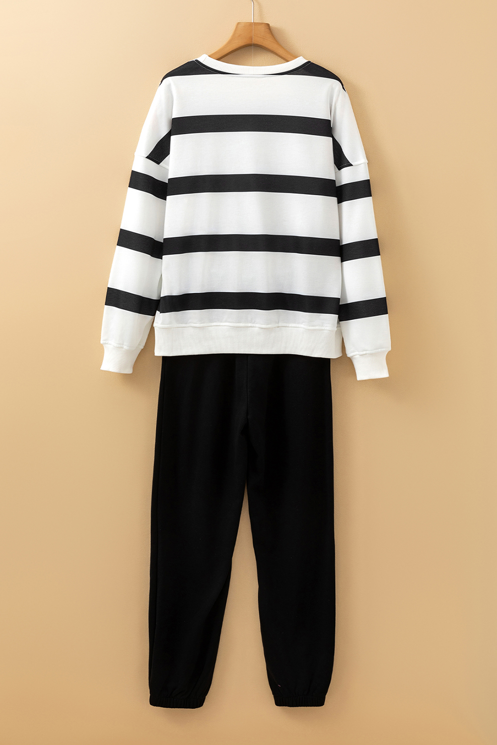Brown Stripe Striped Drop Shoulder Pullover and Jogger Pants Set - loveforevers