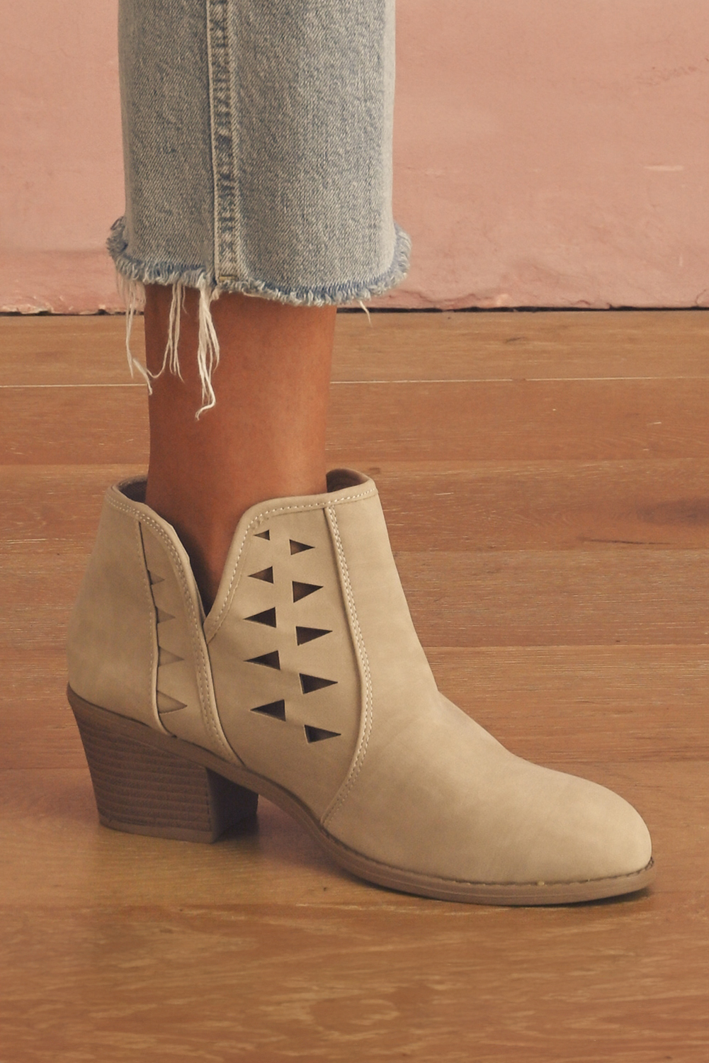 Parchment Cut Out Suede Pointed Toe Heeled Ankle Boots - loveforevers