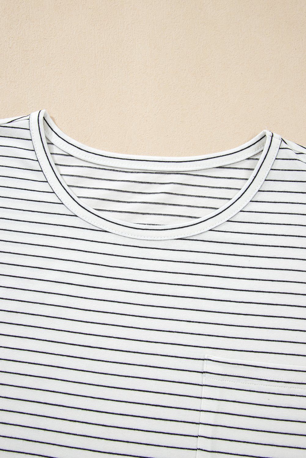 White Stripe Cap Sleeve Crew Neck Casual Tee with Chest Pocket - loveforevers