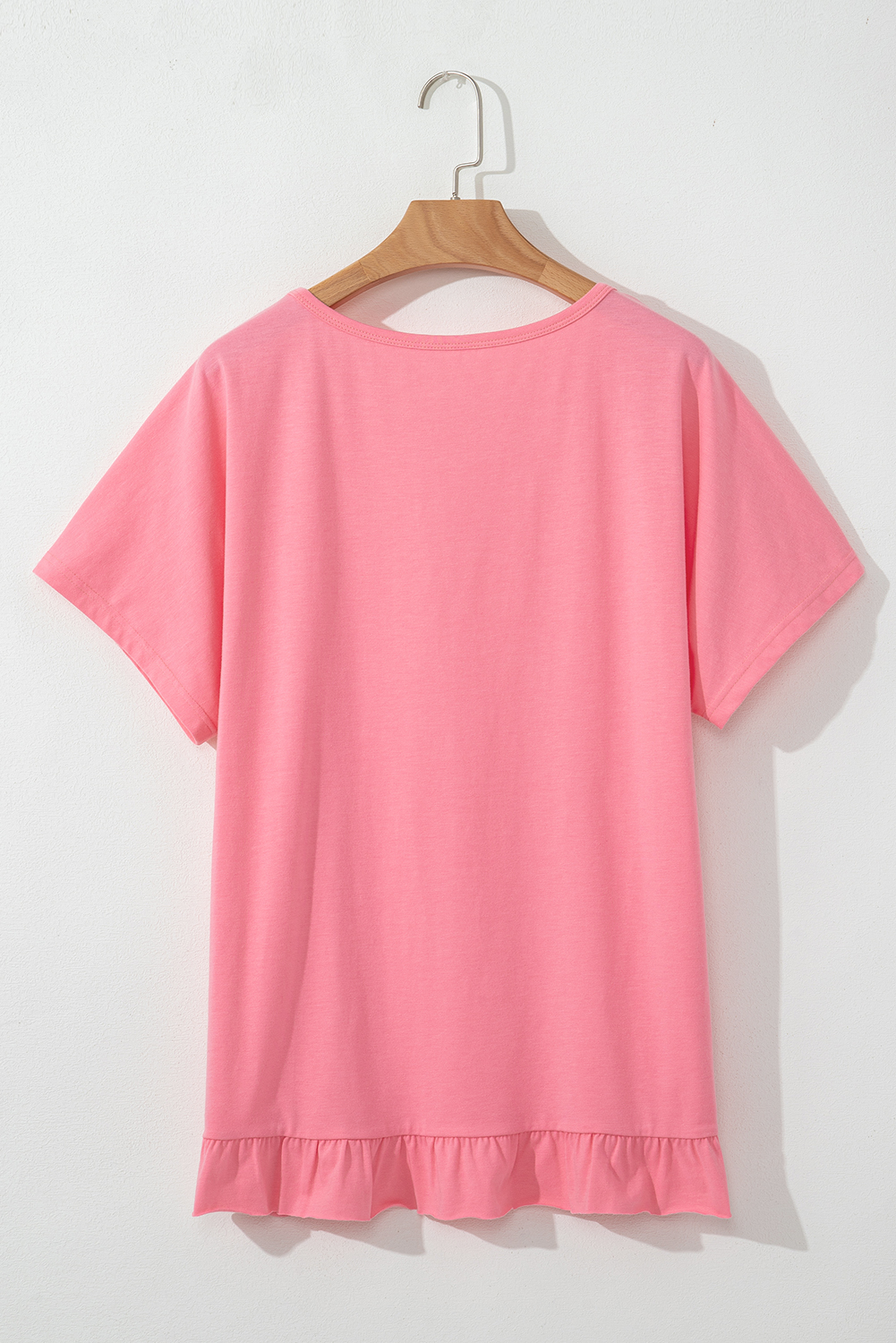 Pink Frilled Hem Loose T-Shirt - loveforevers