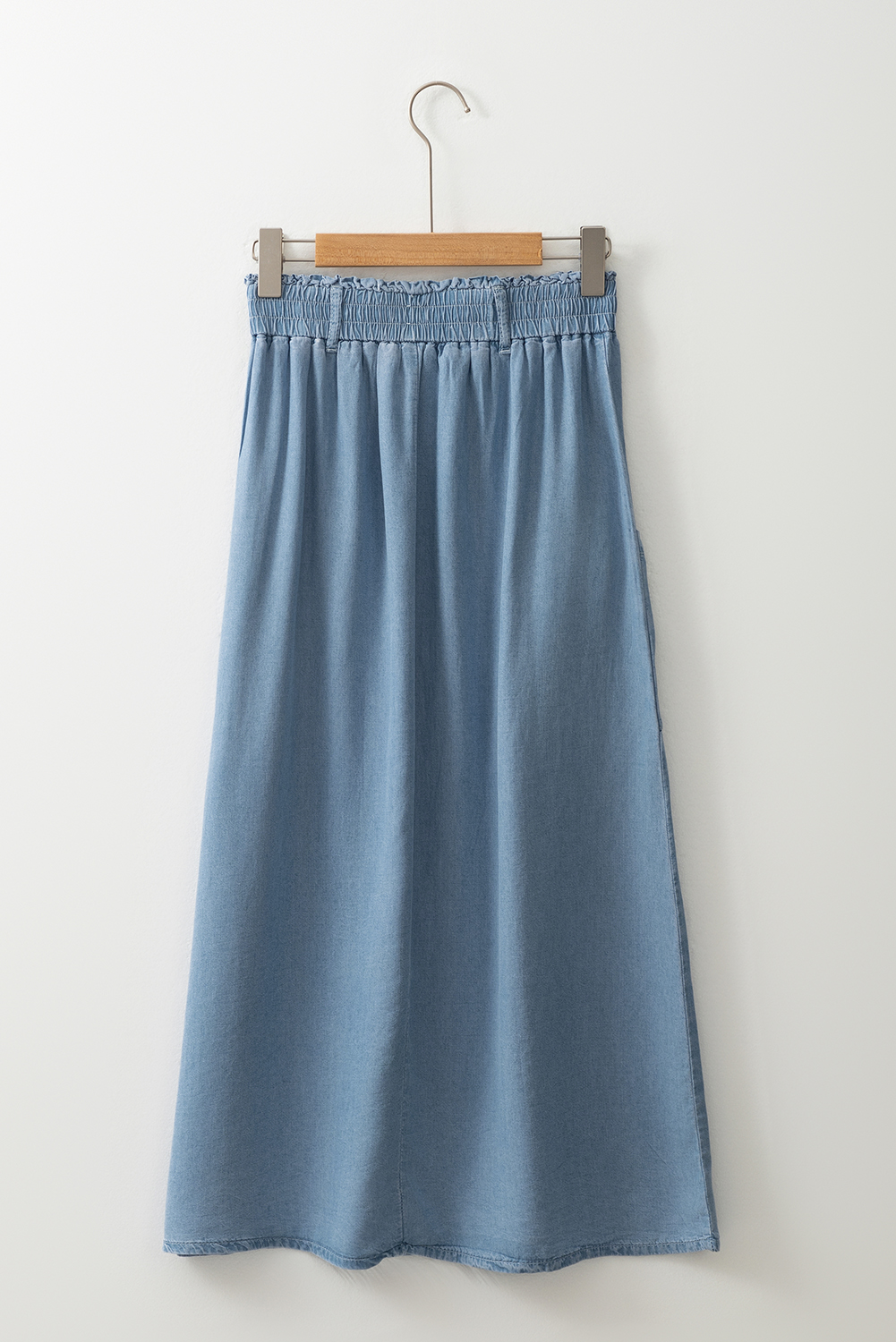 Beau Blue Buttoned Front High Waist Side Pockets Denim Maxi Skirt - loveforevers