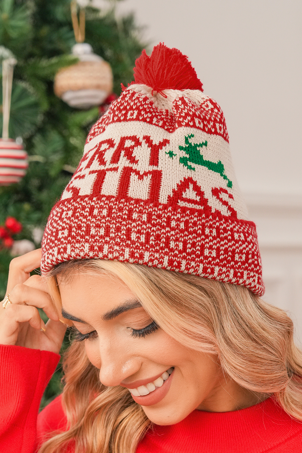 Fiery Red MERRY CHRISTMAS Winter Beanie Hat - loveforevers