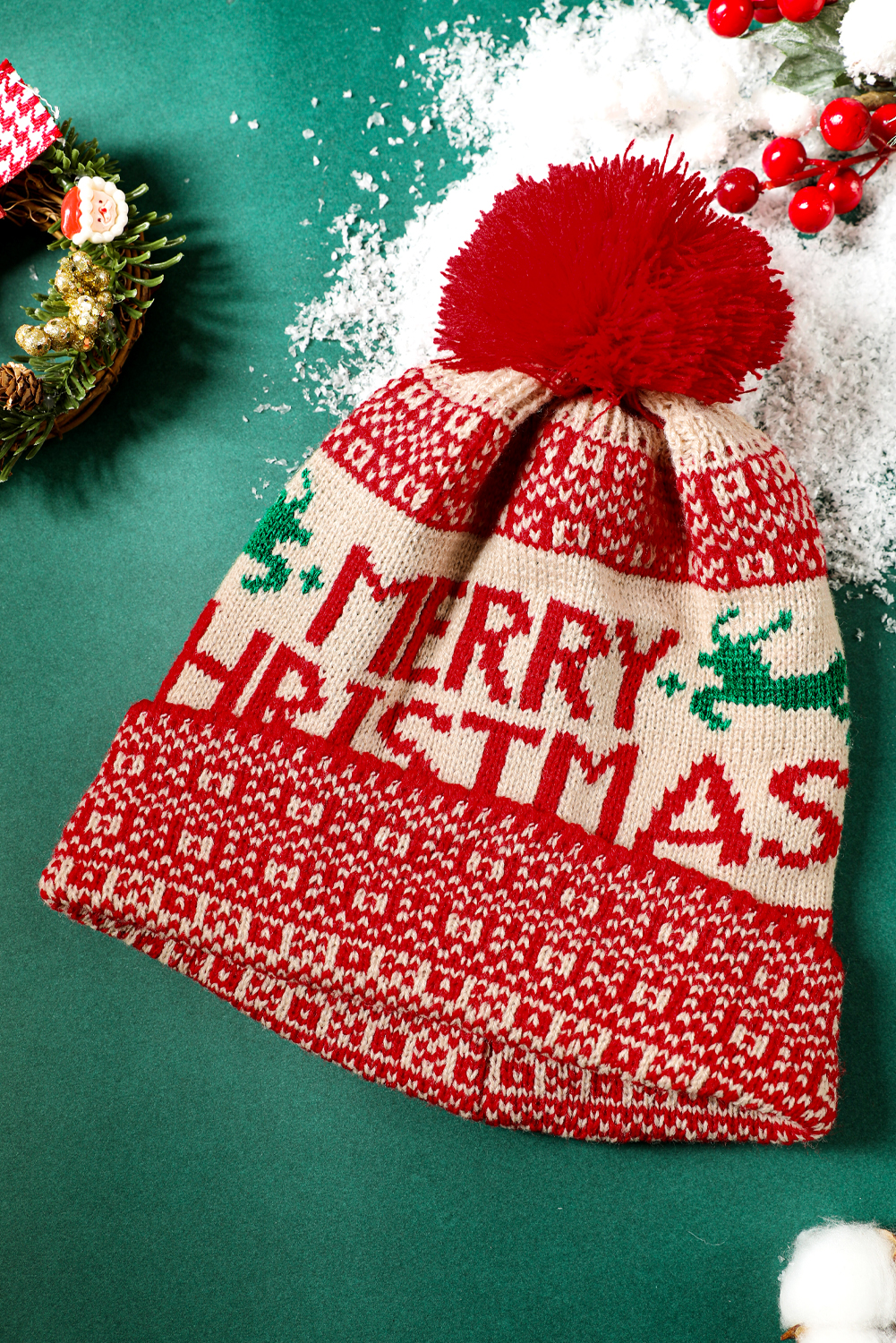Fiery Red MERRY CHRISTMAS Winter Beanie Hat - loveforevers
