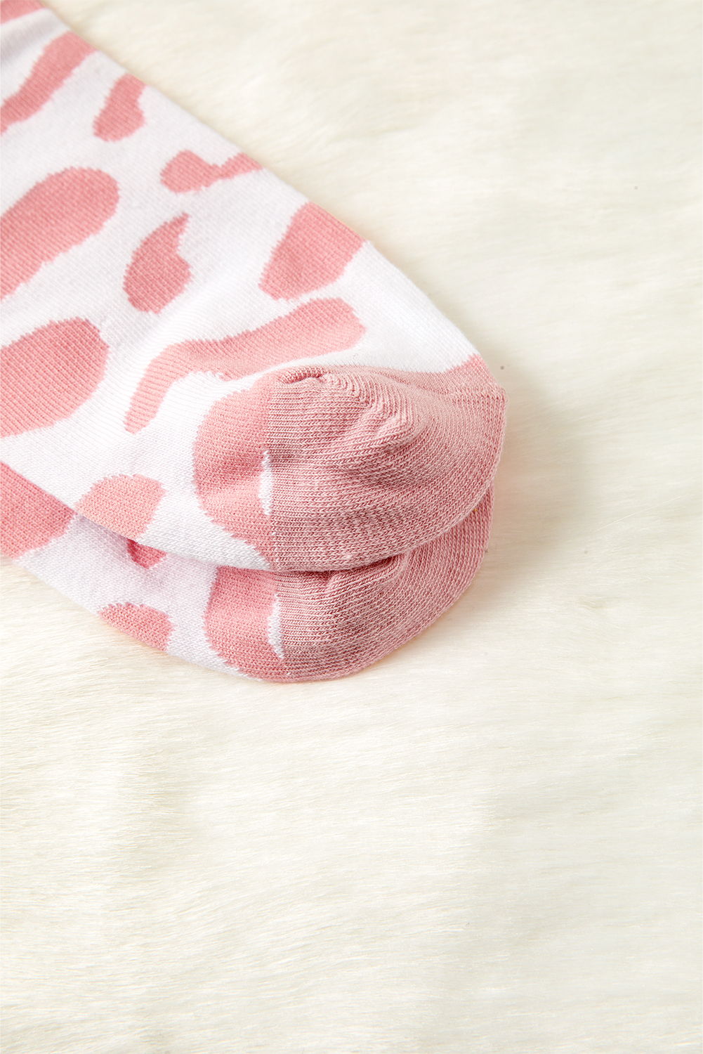 Pink Cow Print Ribbed Detail Crew Socks - loveforevers