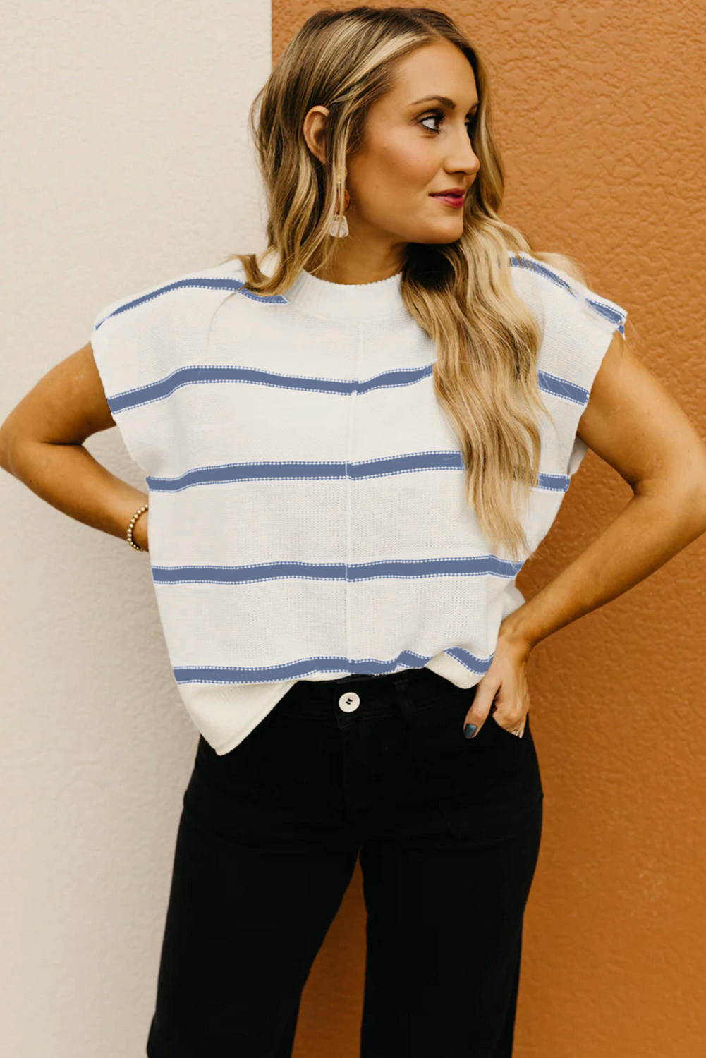 Blue Striped Batwing Sleeve Sweater Tee - loveforevers