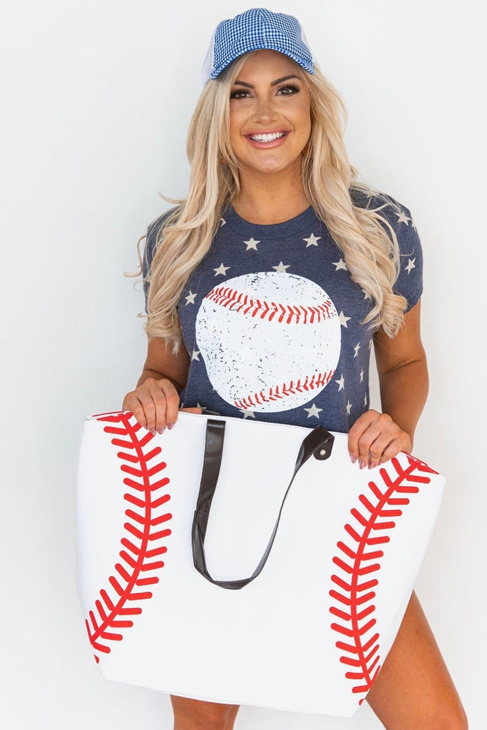 White Baseball Pattern Canvas Large Tote Bag - loveforevers