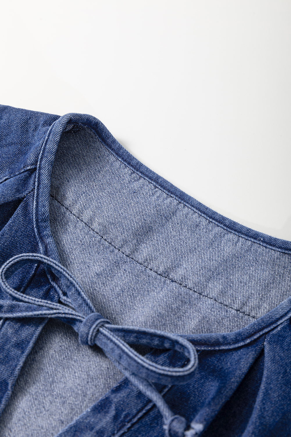 Blue Drawstring High Waist Puff Sleeve Denim Mini Dress - loveforevers
