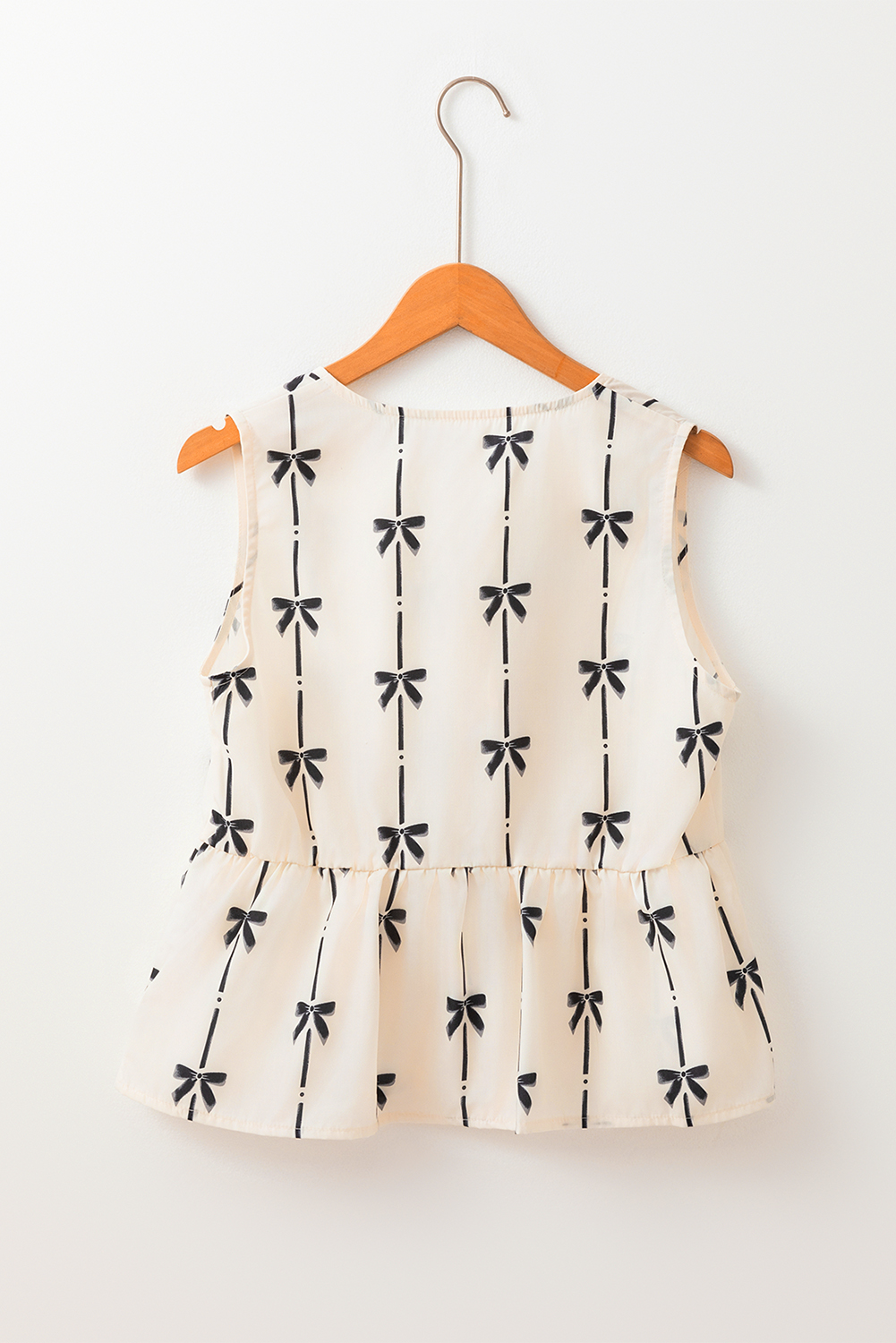 White Bow Printed Tie Closure Ruffled Vest - loveforevers