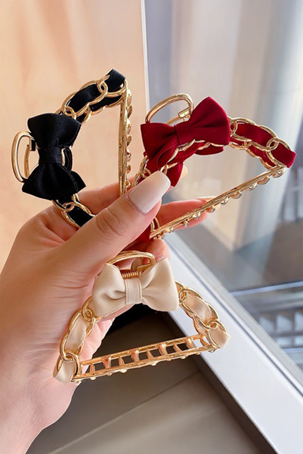 Black Ribbon Bow Detail Contrast Alloy Hair Claw Clip - loveforevers