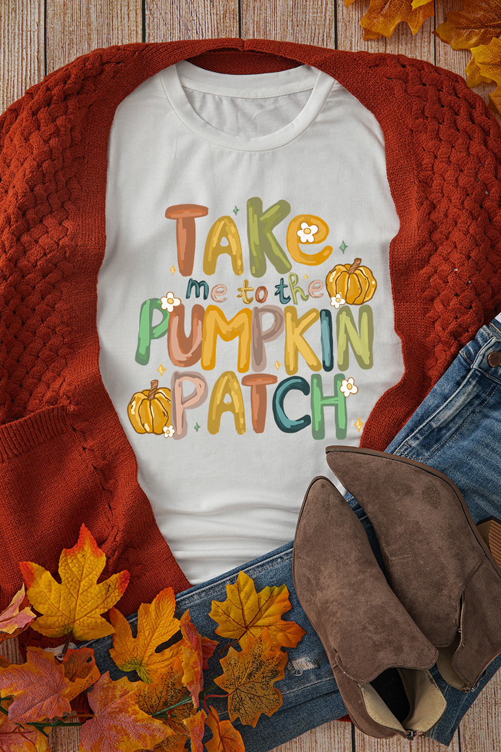 White Take Me To The Pumpkin Patch Cotton Blend T Shirt - loveforevers