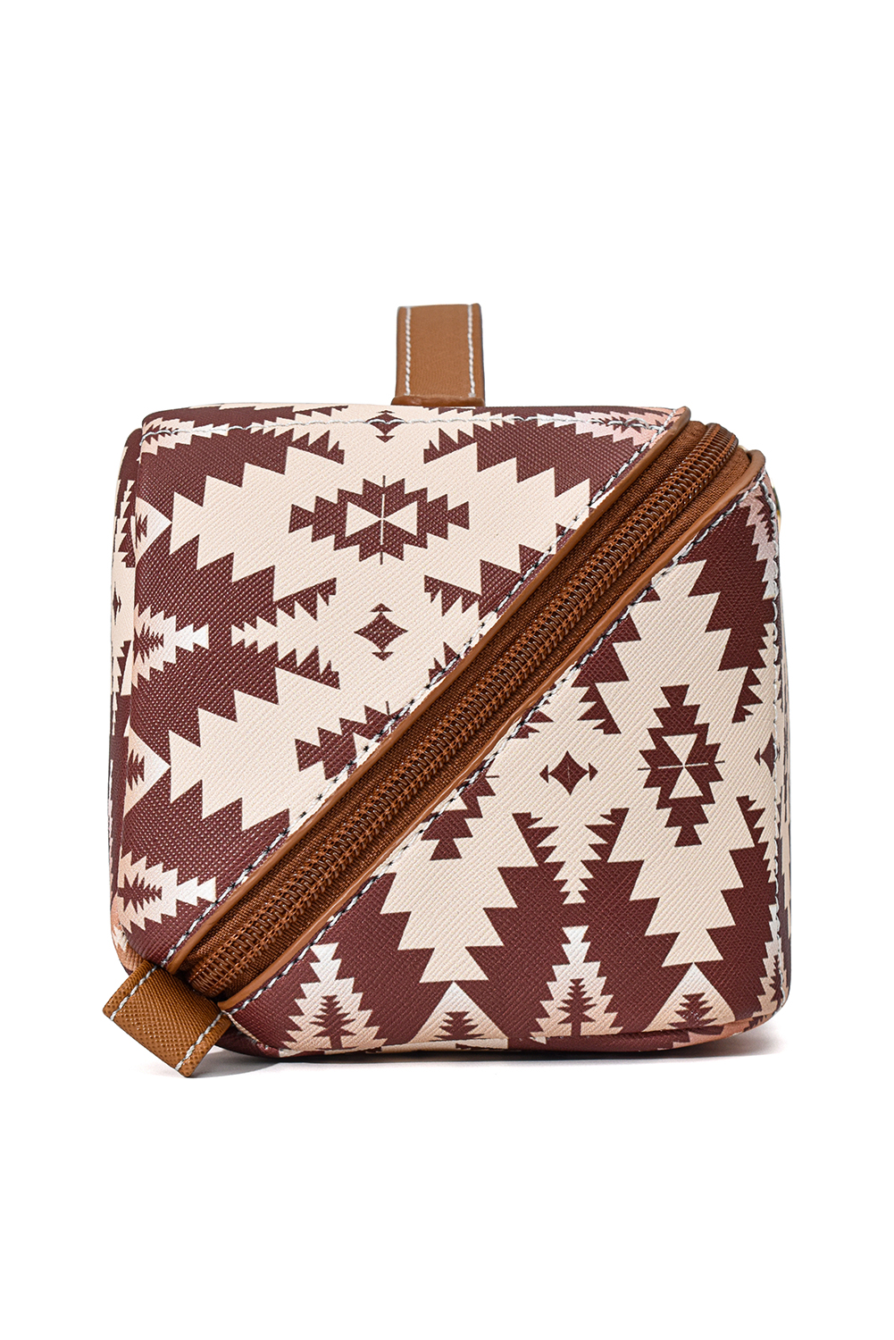 Light French Beige Geometric Braided Print Makeup Bag with Handle - loveforevers