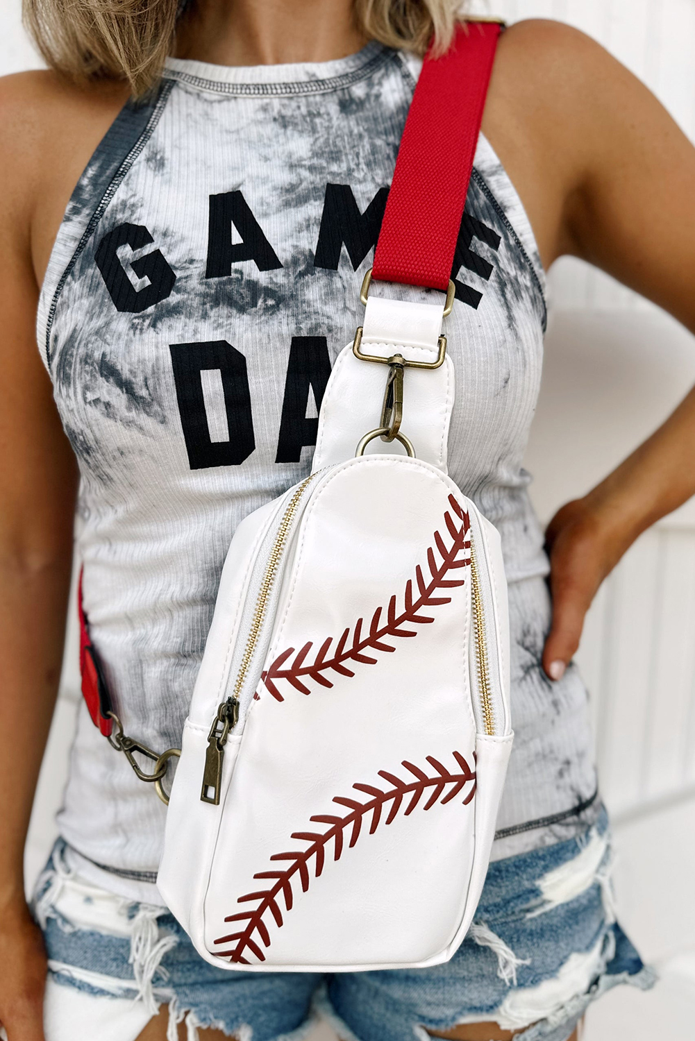 Racing Red Balls Pattern PU Leather Zipped Sling Bag - loveforevers