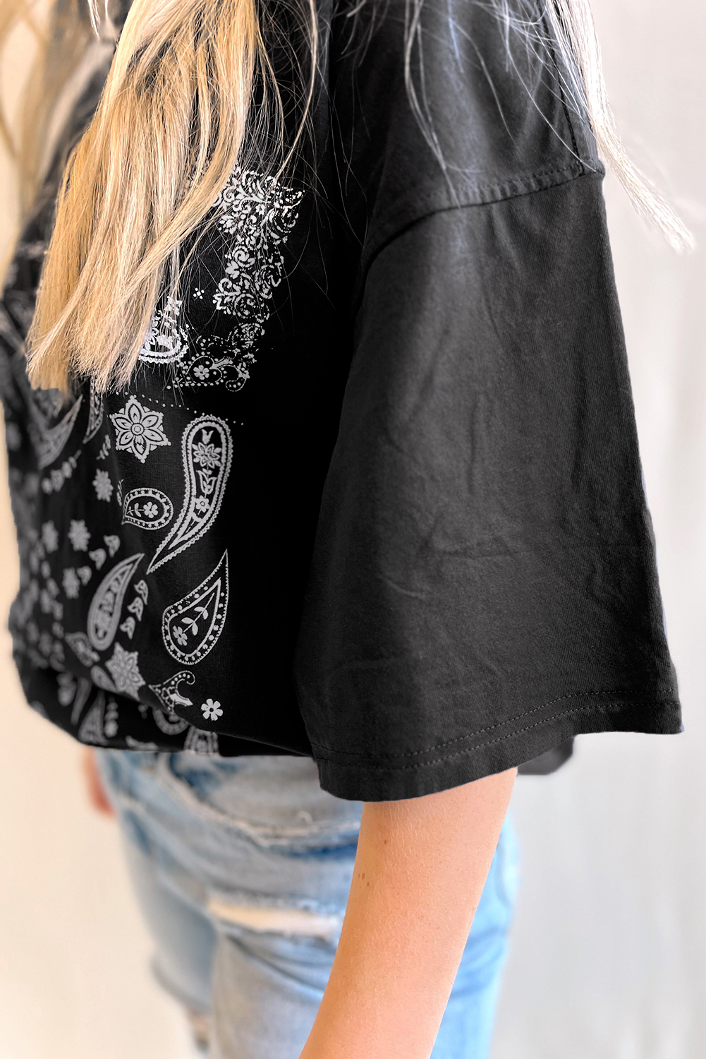 Black Paisley Print Crew Neck Loose Fit Tunic Tee - loveforevers