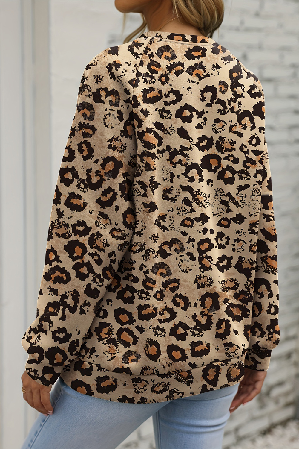 Brown Bleached Halloween Pumpkin Leopard Print Sweatshirt - loveforevers