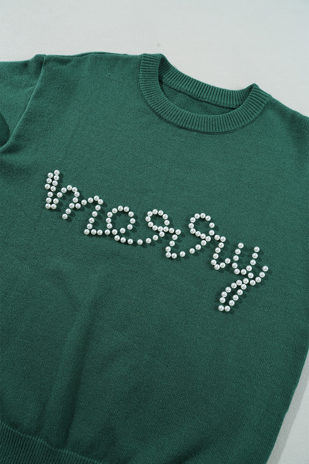 Blackish Green Pearl Beaded Merry Casual Sweater - loveforevers