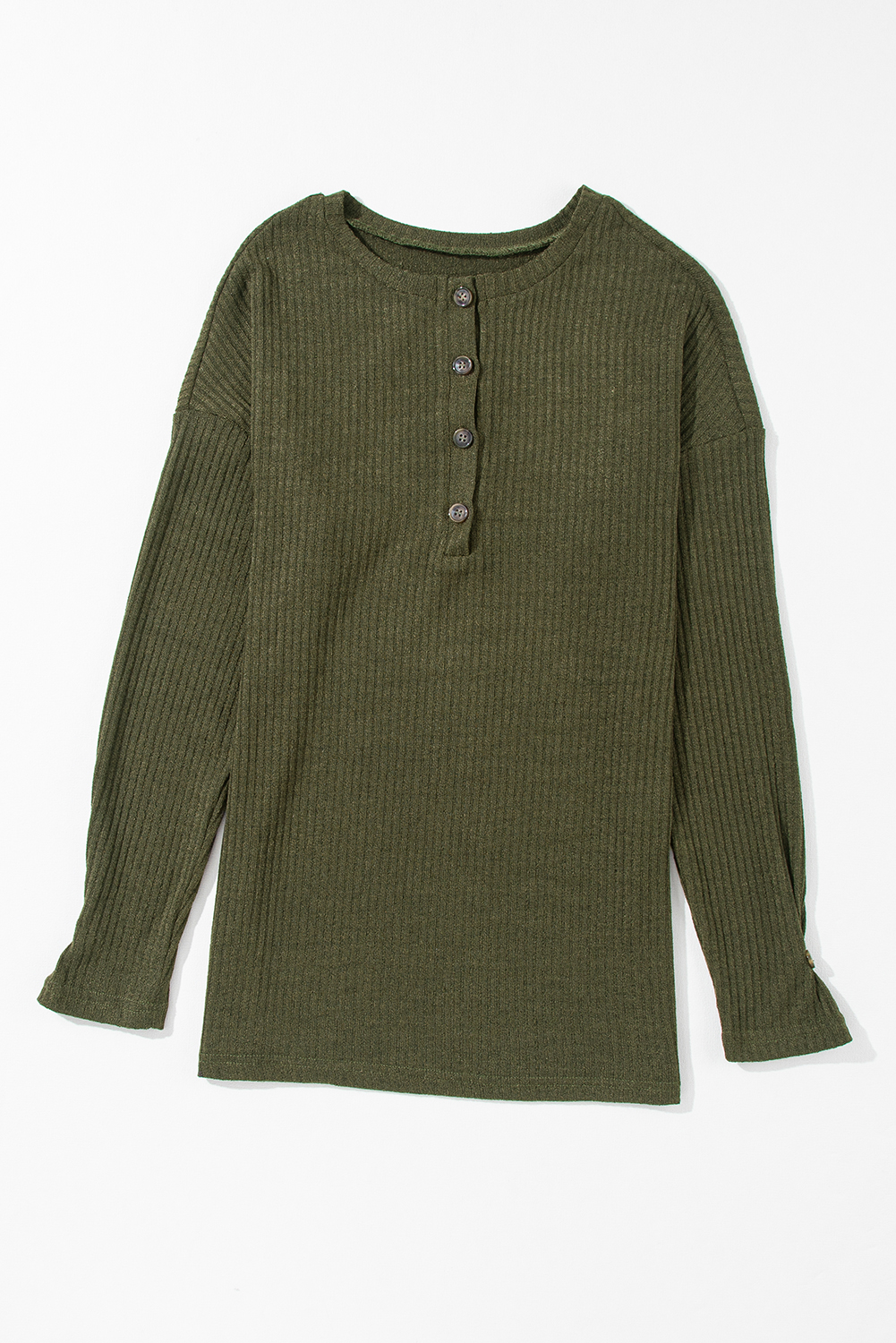 Jungle Green Rib Textured Henley Knit Top - loveforevers