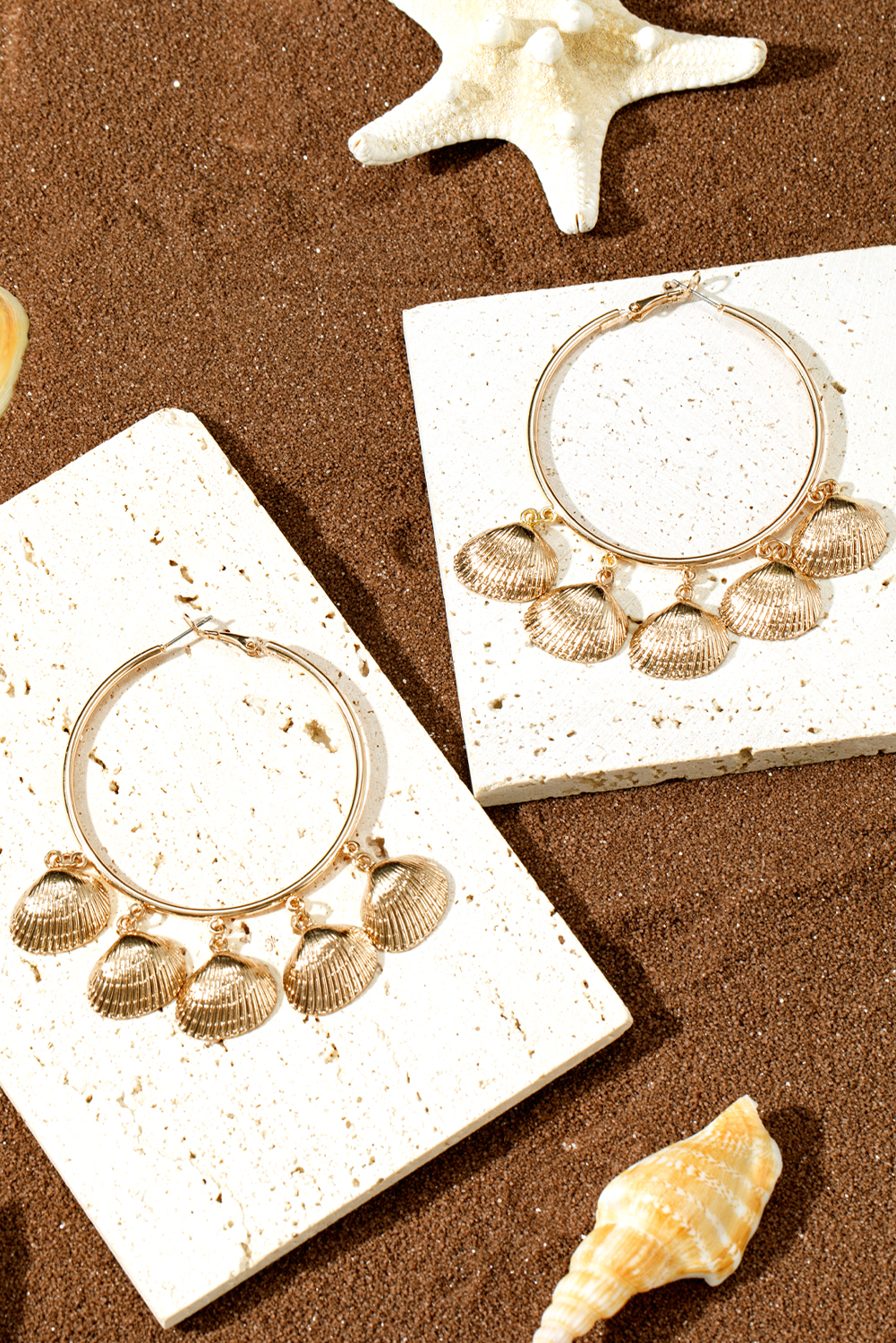 Gold Plated Alloy Bohemian Vacation Shell Hoop Earrings - loveforevers