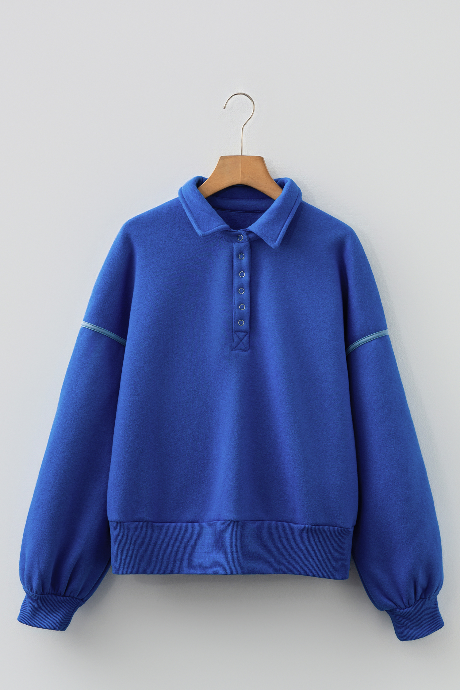 Sky Blue Button up Collared Exposed Seam Chic Sweatshirt - loveforevers