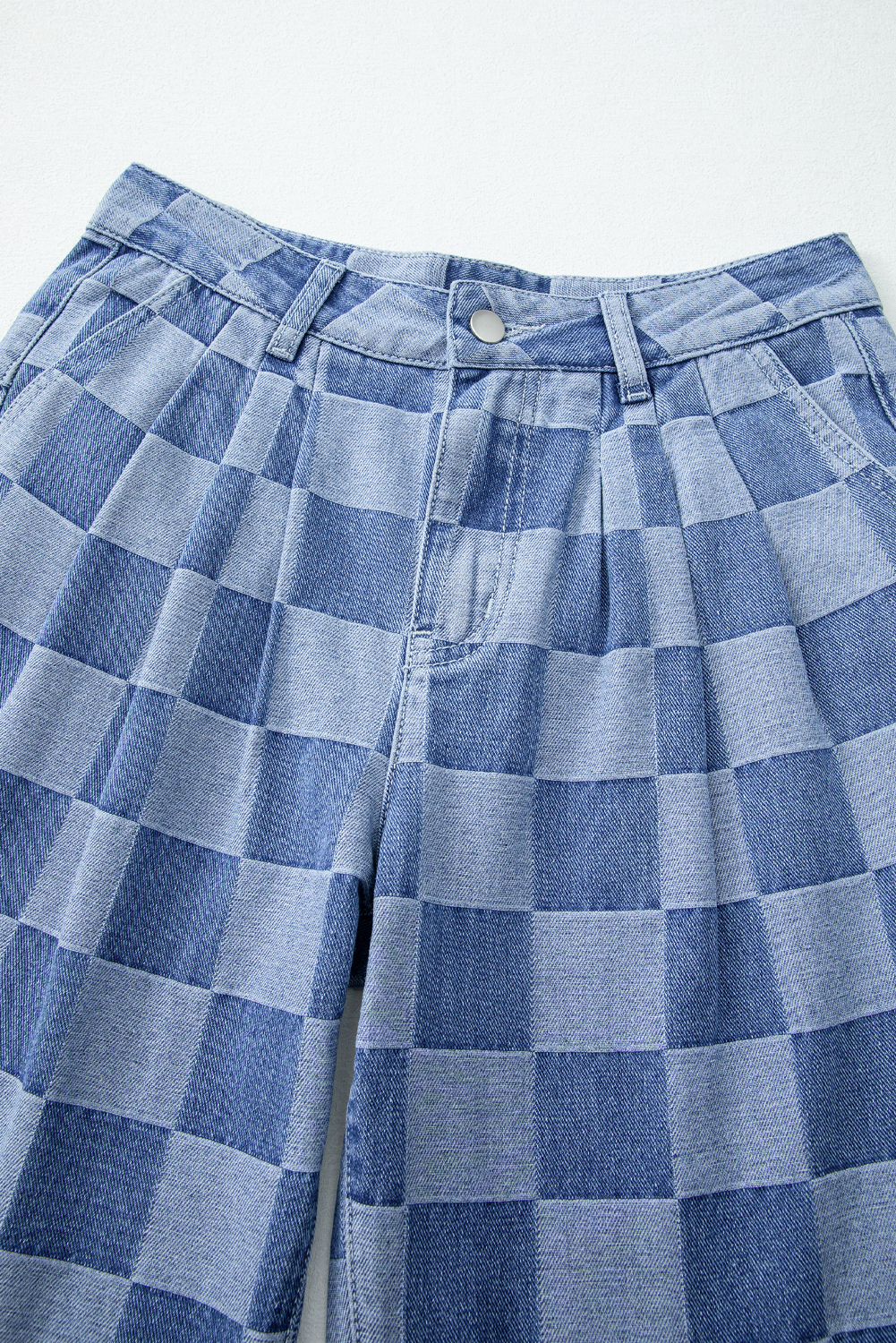 Dark Grey Checkered Denim Wide Leg Jeans - loveforevers