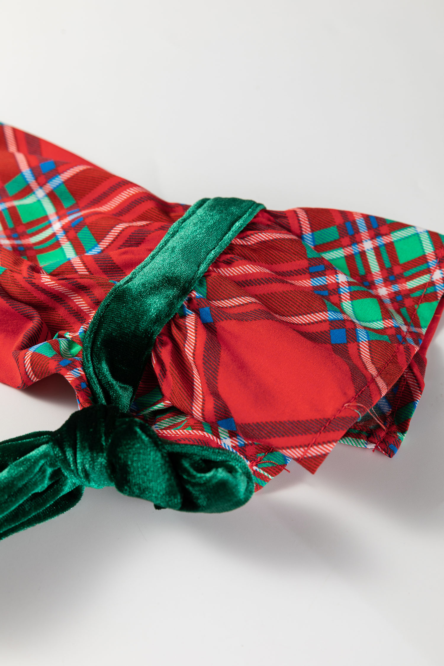 Fiery Red Christmas Plaid Satin Pajama Set with Contrast Velvet Ties - loveforevers