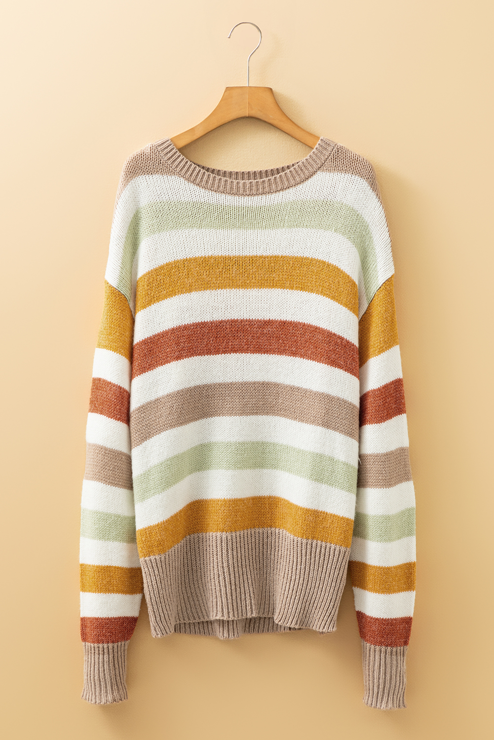 Multicolour Stripe Drop Shoulder Crew Neck Sweater - loveforevers