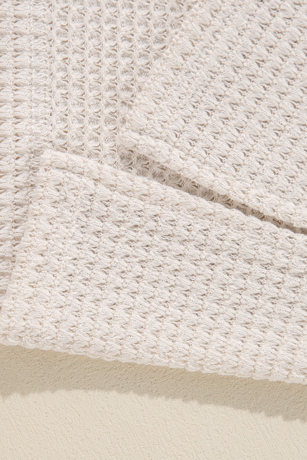 White Waffle Knit Side Slits Loose Fit V Neck Top - loveforevers