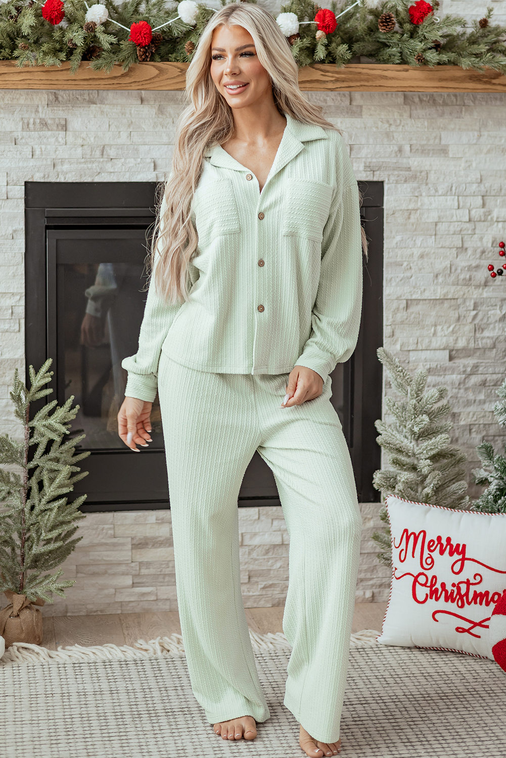 Clearly Aqua Textured Patched Chest Pocket Shirt and Pants Set - loveforevers