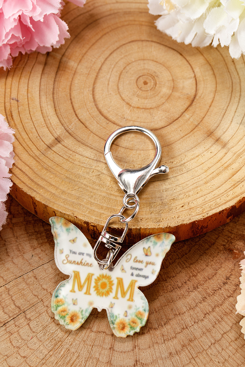Yellow MOM Butterfly Shape Acrylic Keychain - loveforevers