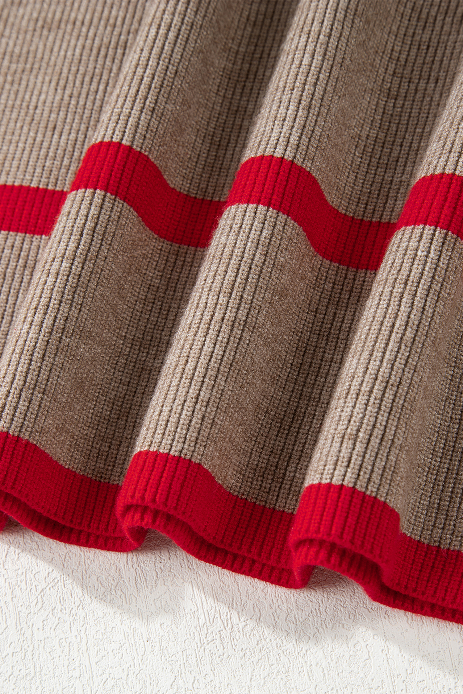 Simply Taupe Ribbed Knit Contrasted Stripe Detail Button Side Loose Sweater - loveforevers