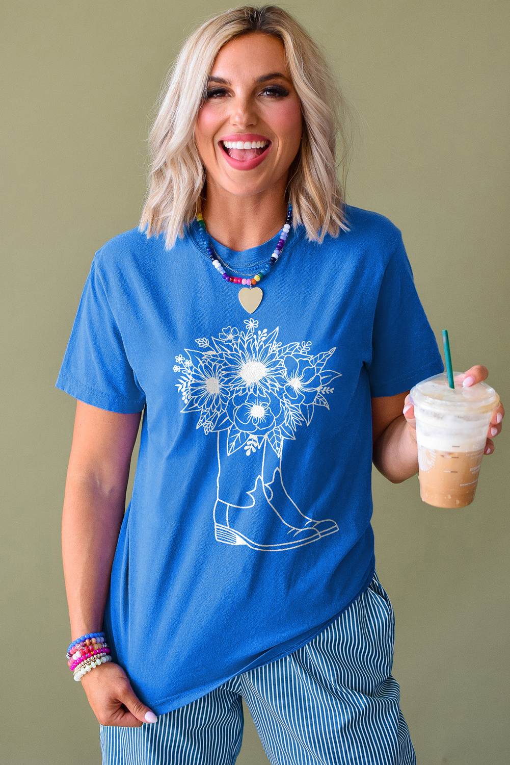 Blue Sunflower Boots Graphic Western Fashion T Shirt - loveforevers