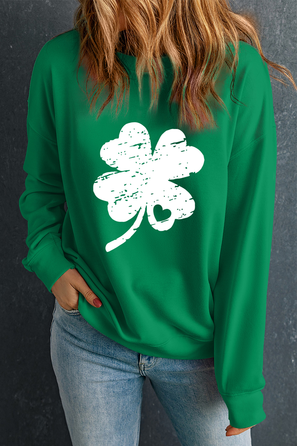 Dark Green St. Patricks Lucky Clover Graphic Sweatshirt - loveforevers