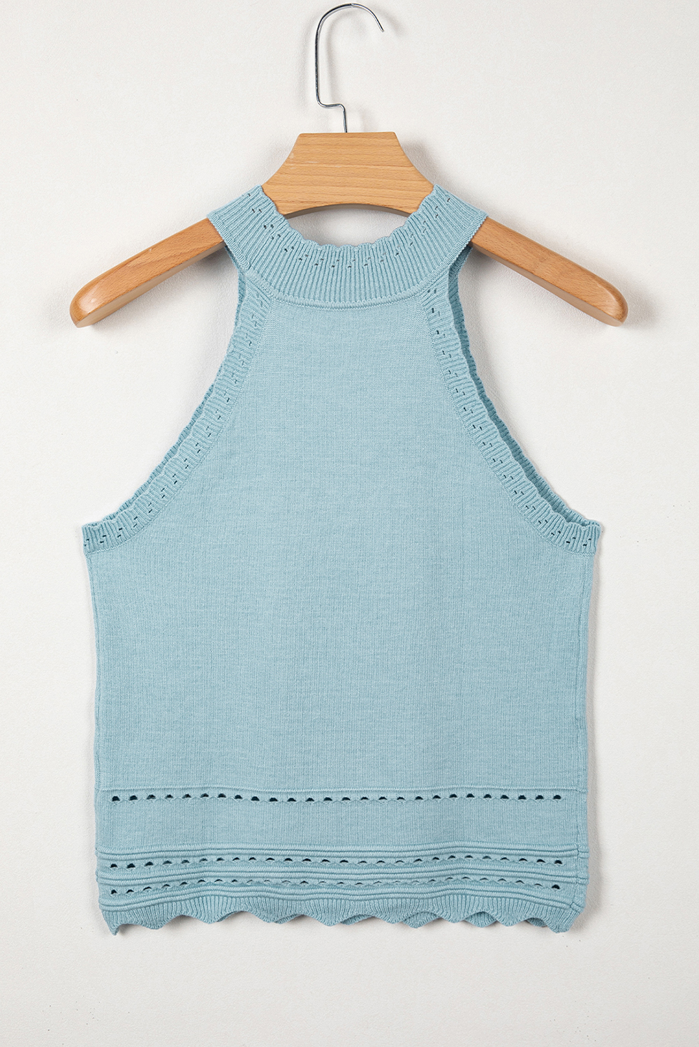 Sky Blue White Cut-out Scalloped Hem Skinny Tank Top - loveforevers