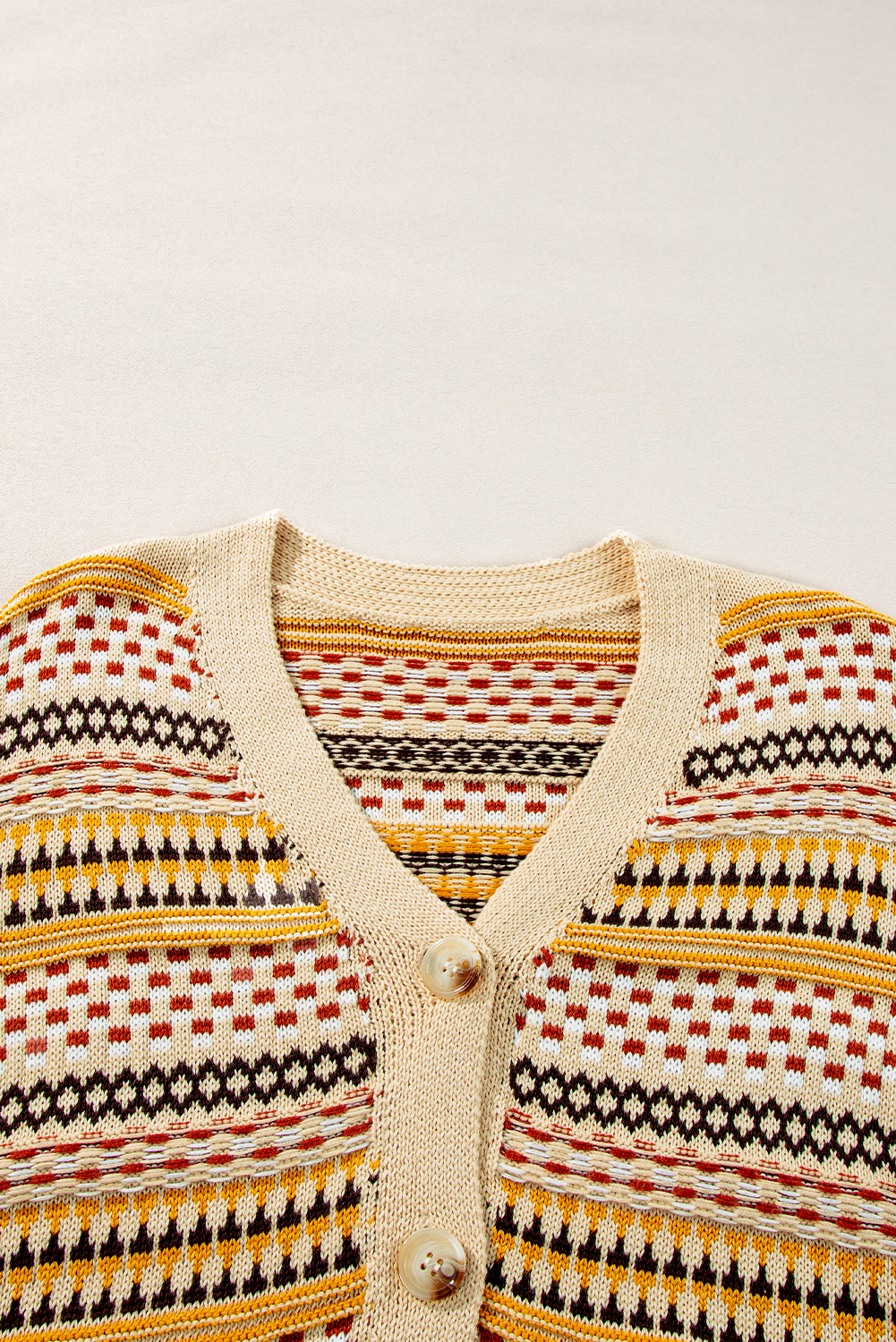 Khaki Buttoned V Neck Cropped Cardigan - loveforevers