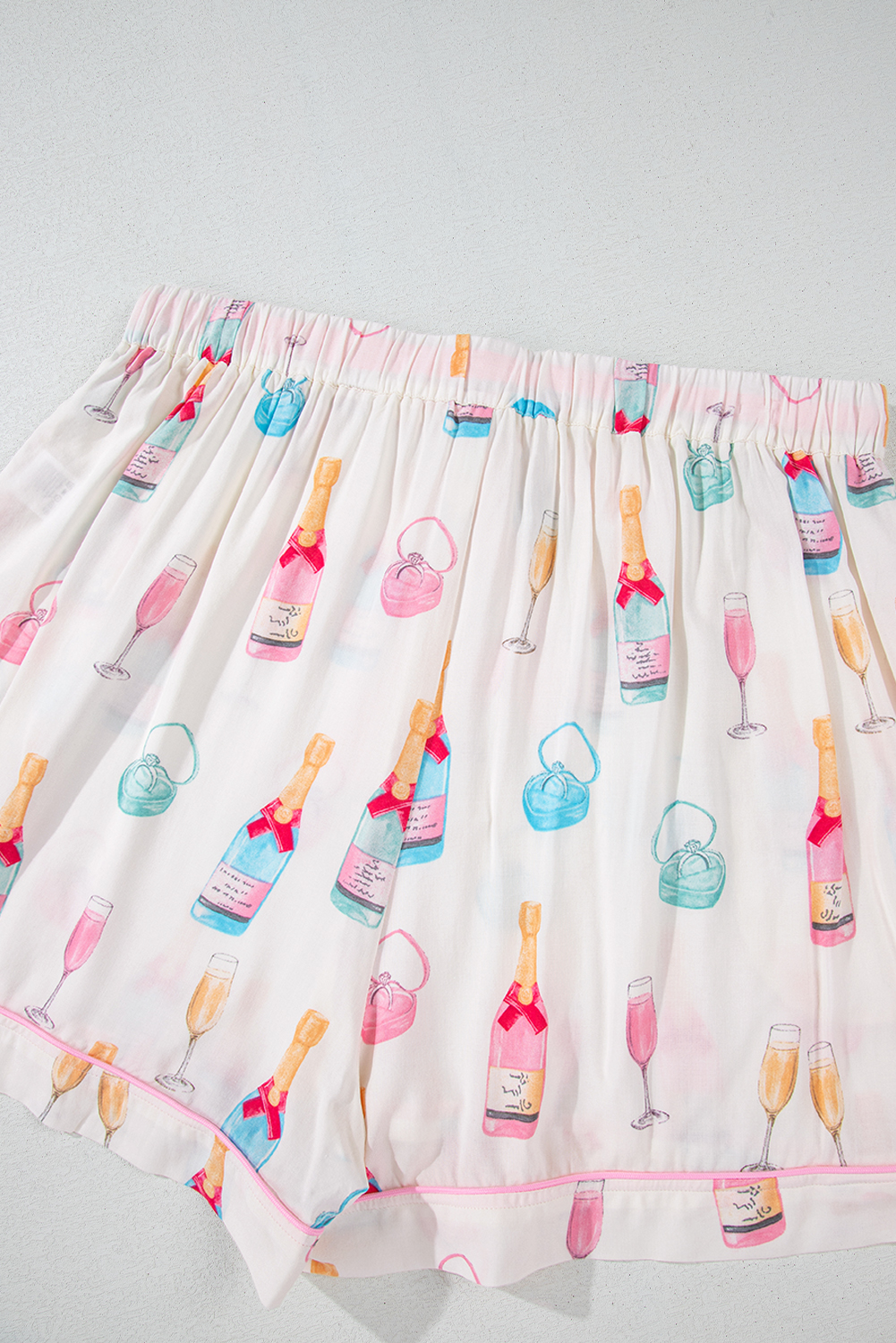 White Christmas Wine Glass Print Bow Knot Two Piece Pajama Set - loveforevers