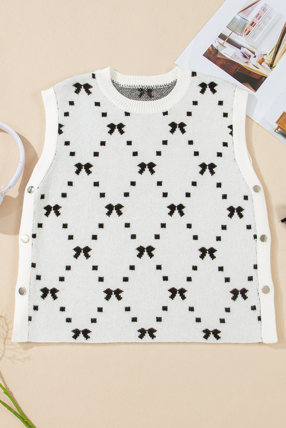 Black Preppy Vibes Bow Print Zipped Collar Sweater Tee - loveforevers