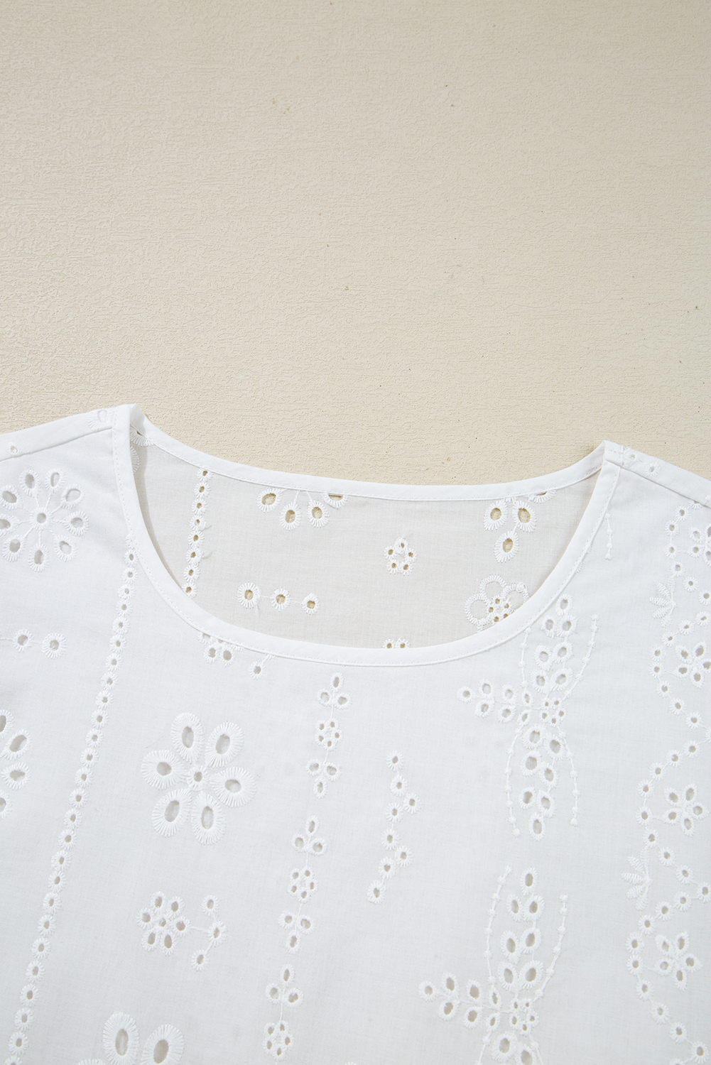 White Eyelet Embroidered Smocked Cuff Sheer Blouse - loveforevers
