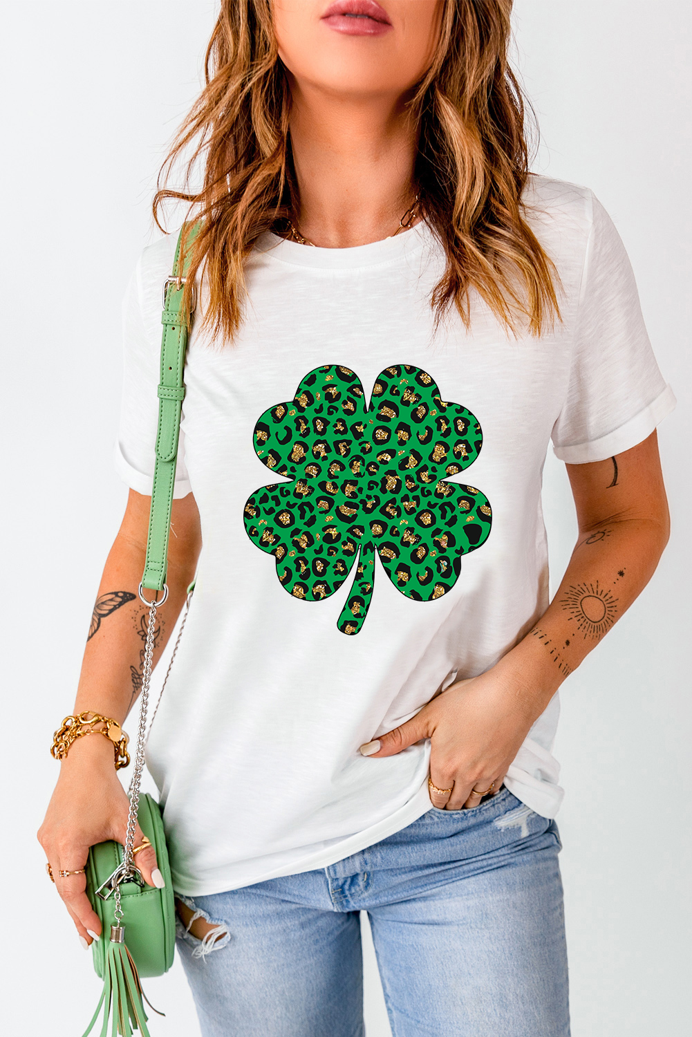 Black St. Patricks Lucky Clover Print O Neck T Shirt - loveforevers