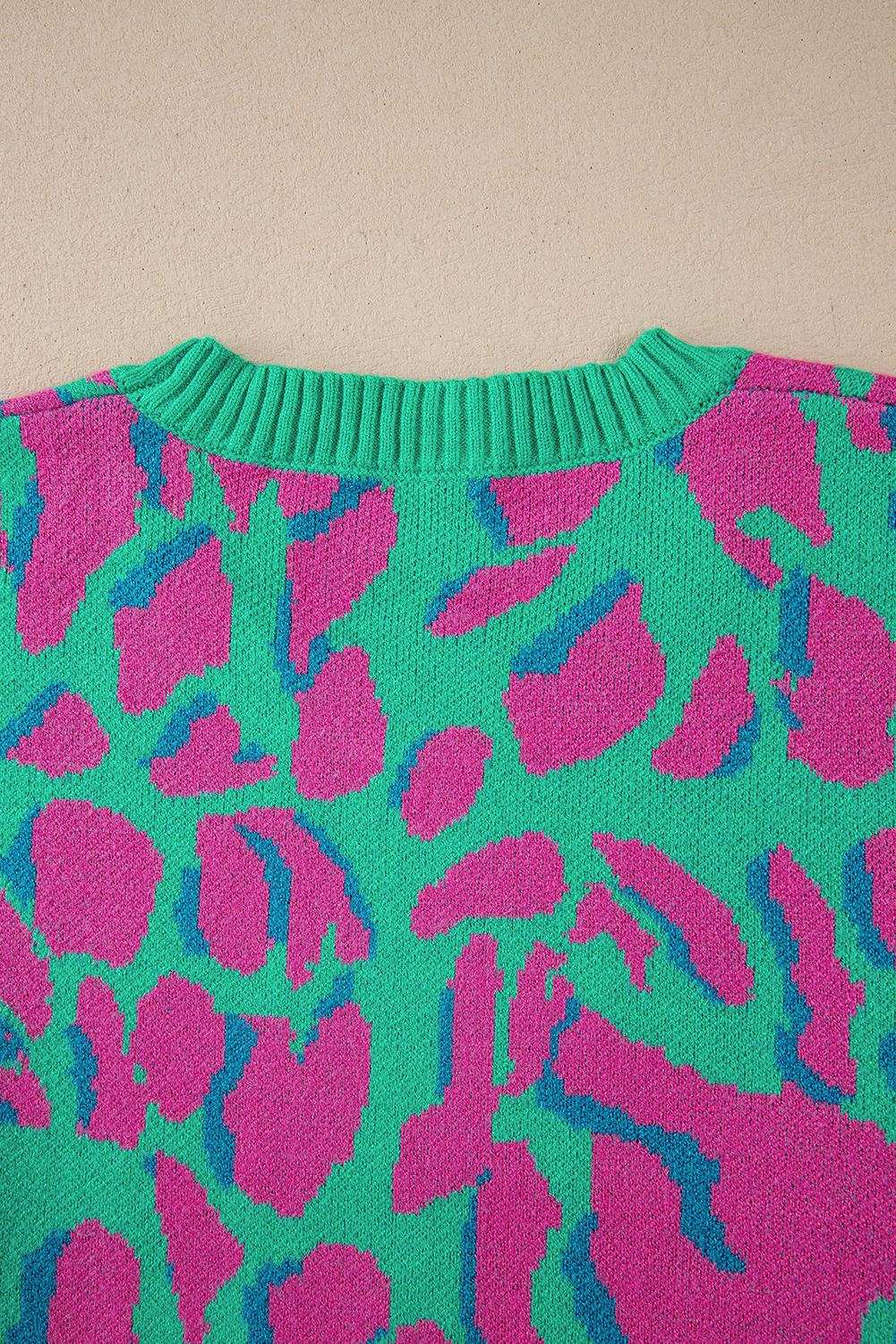 Green Abstract Print Ribbed Trim Baggy Sweater - loveforevers