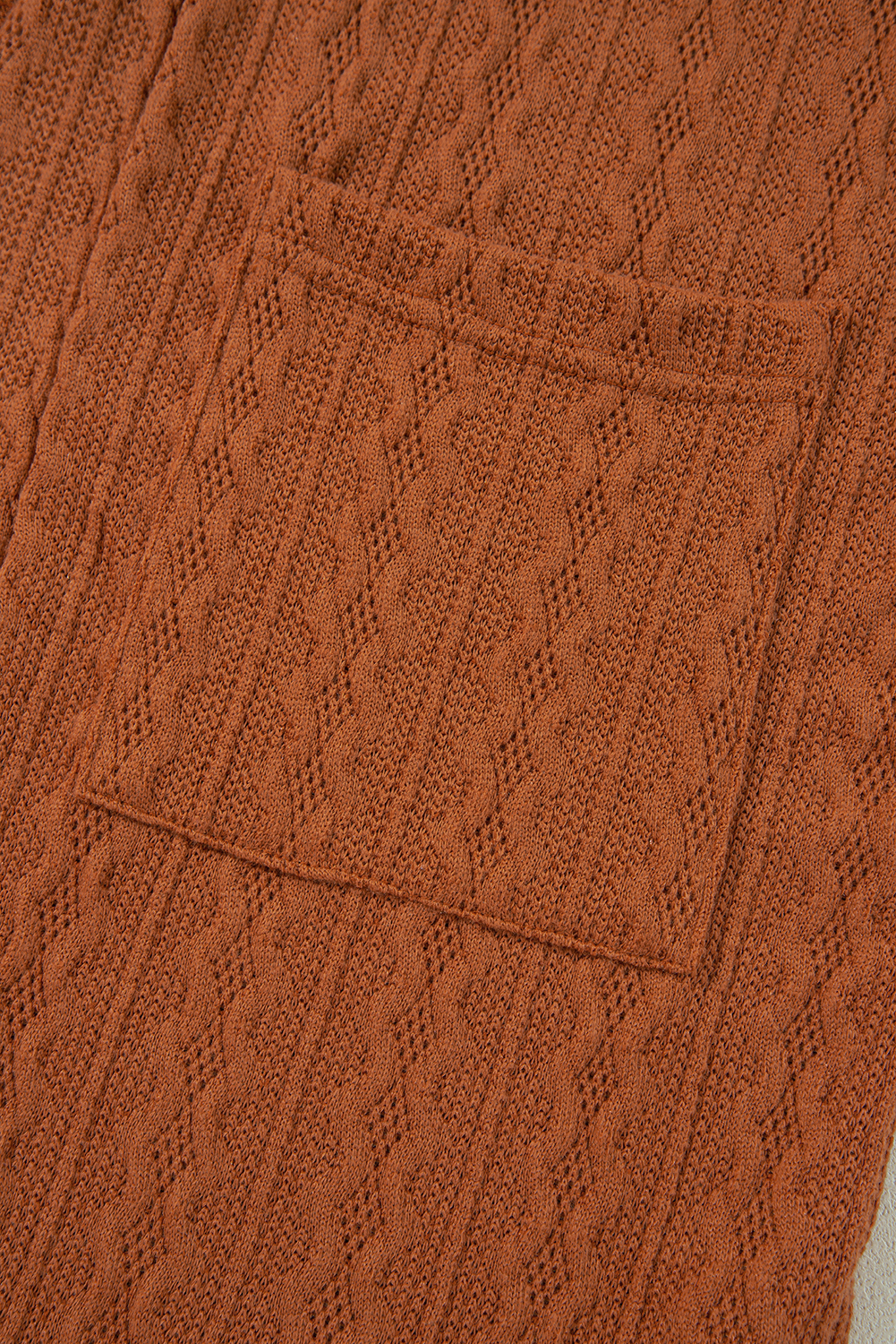 Chestnut Textured Knit Side Pockets Open Front Cardigan - loveforevers