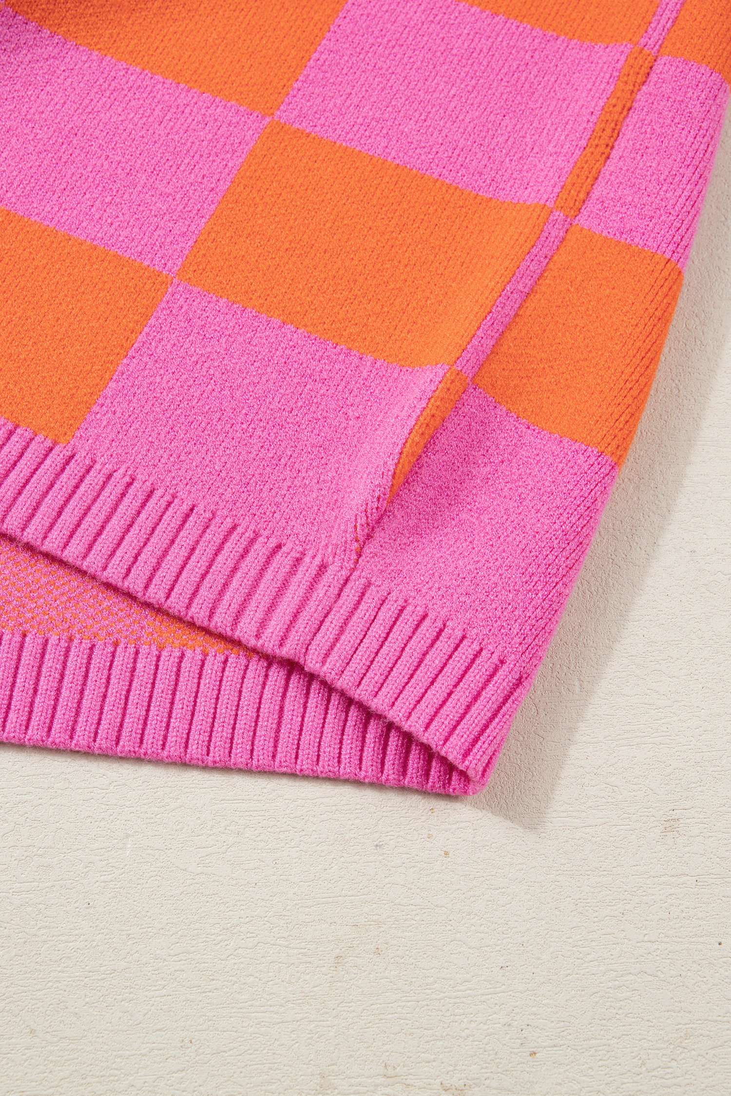 Sachet Pink Checkered Knit Polo Collar Baggy Sweater - loveforevers
