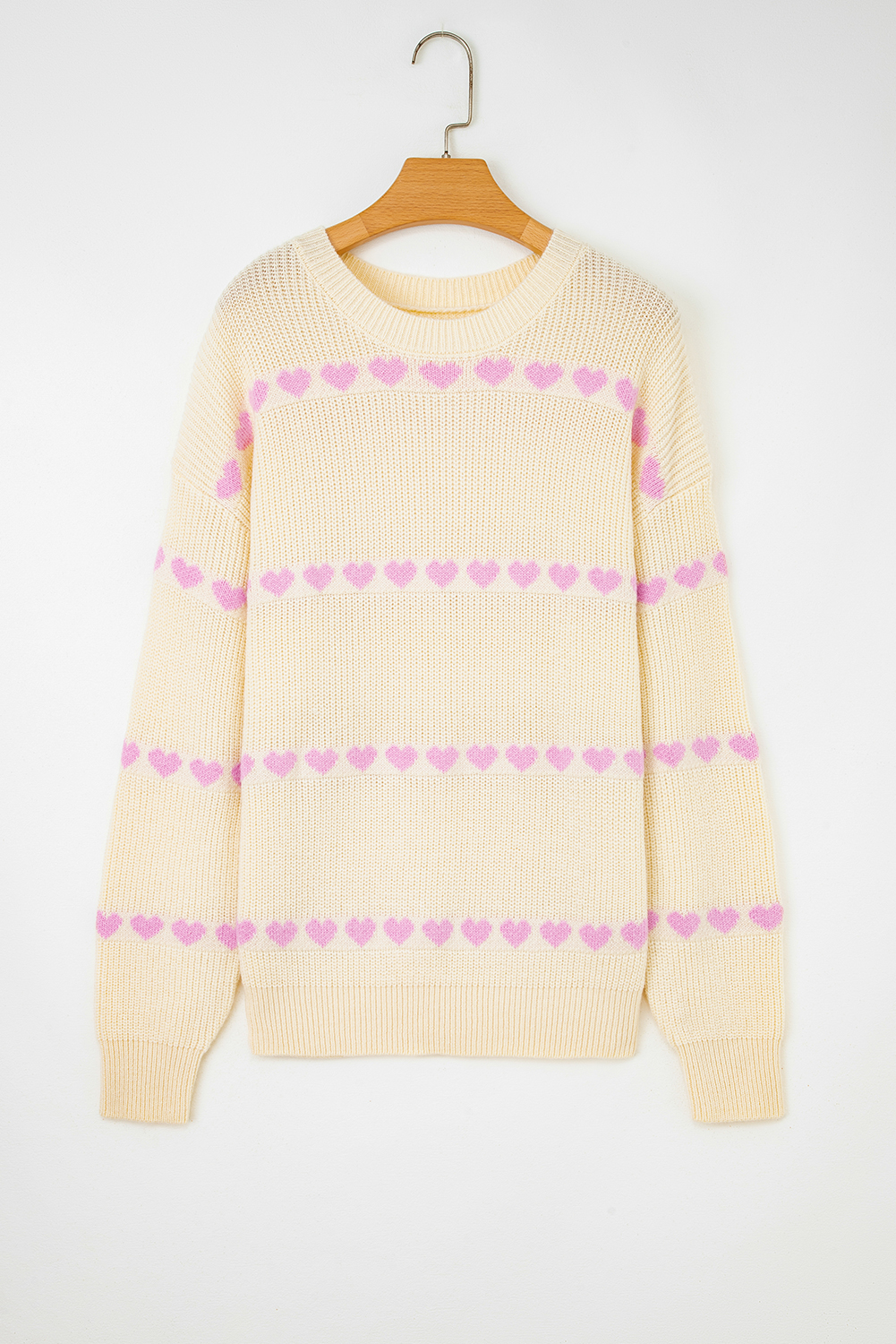 Pink Heart Pattern Valentine Ribbed Knit Sweater - loveforevers