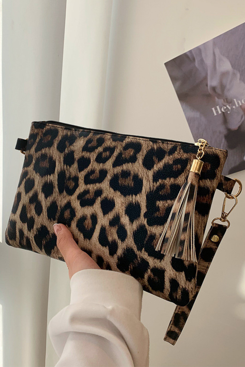 Chestnut Leopard/Cow Print Wrist Strap Zipped Wallet - loveforevers
