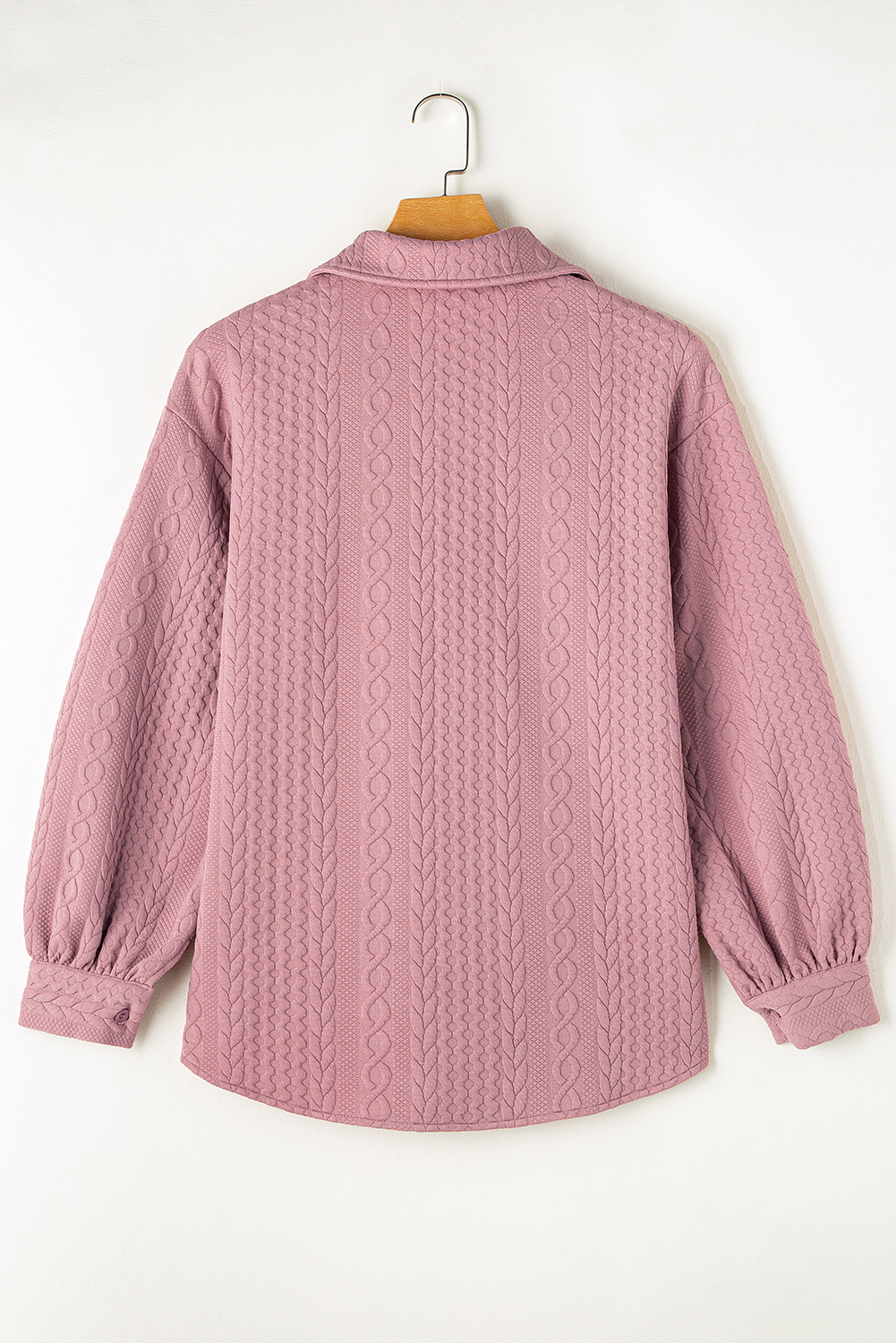 Sepia Rose Cable Texture Puff Sleeve Loose Shacket - loveforevers