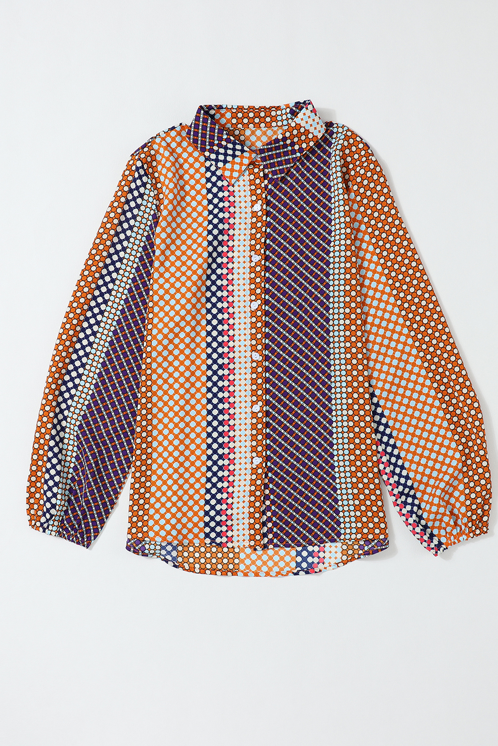 Brown Dot Print Long Sleeve Button Down Shift Shirt - loveforevers